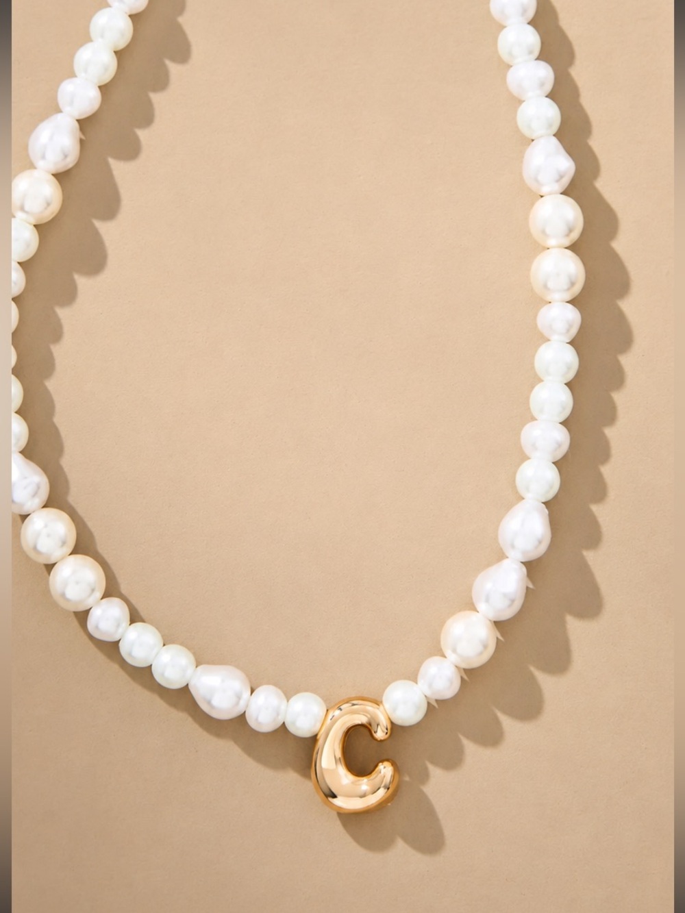 Anthropologie White Pearl Gold Bubble C Pendant